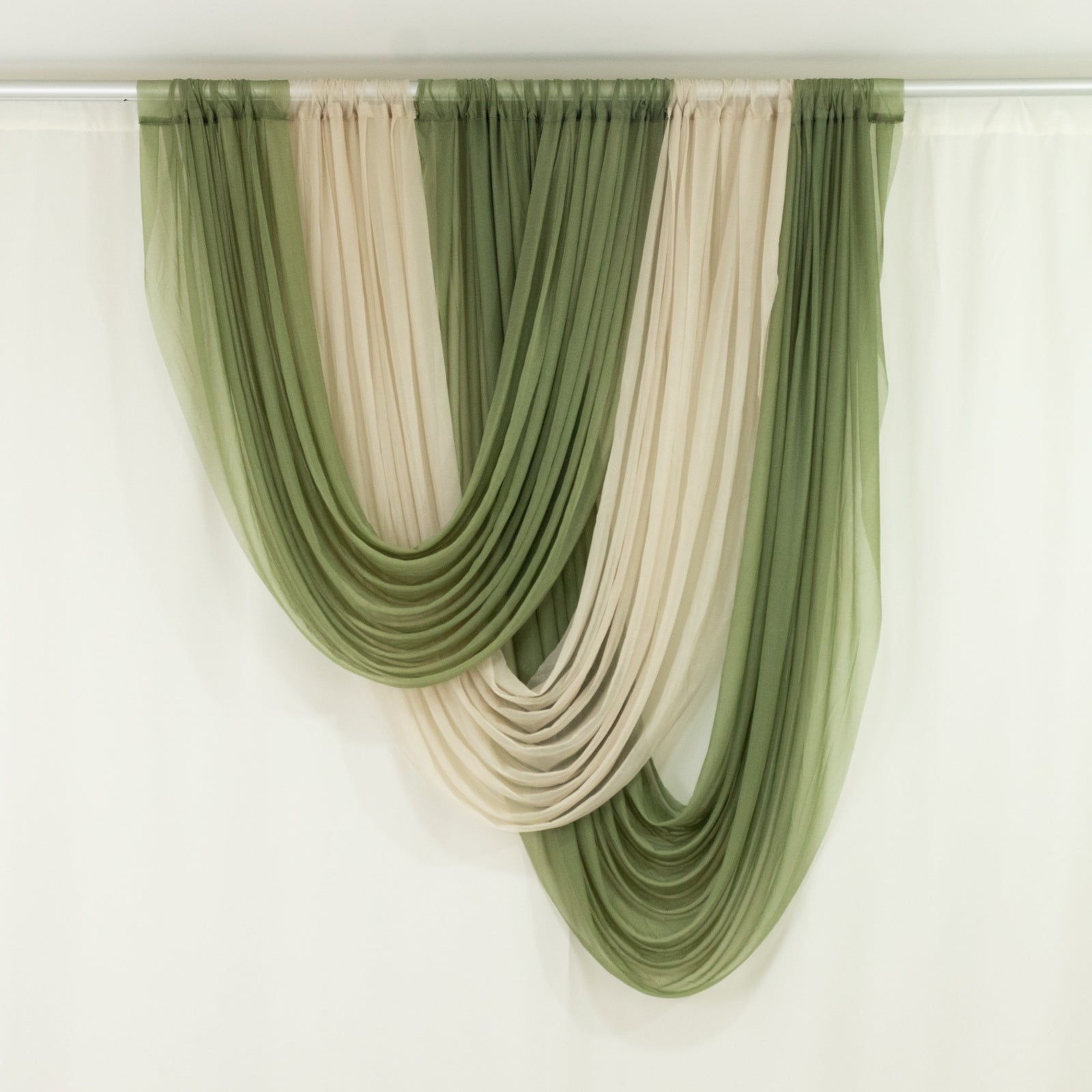 Dusty Sage Green Sheer Chiffon Valance Curtain 4ft x 6ft –  Wedding Arch Drape with Rod Pocket, Voile Backdrop Panel