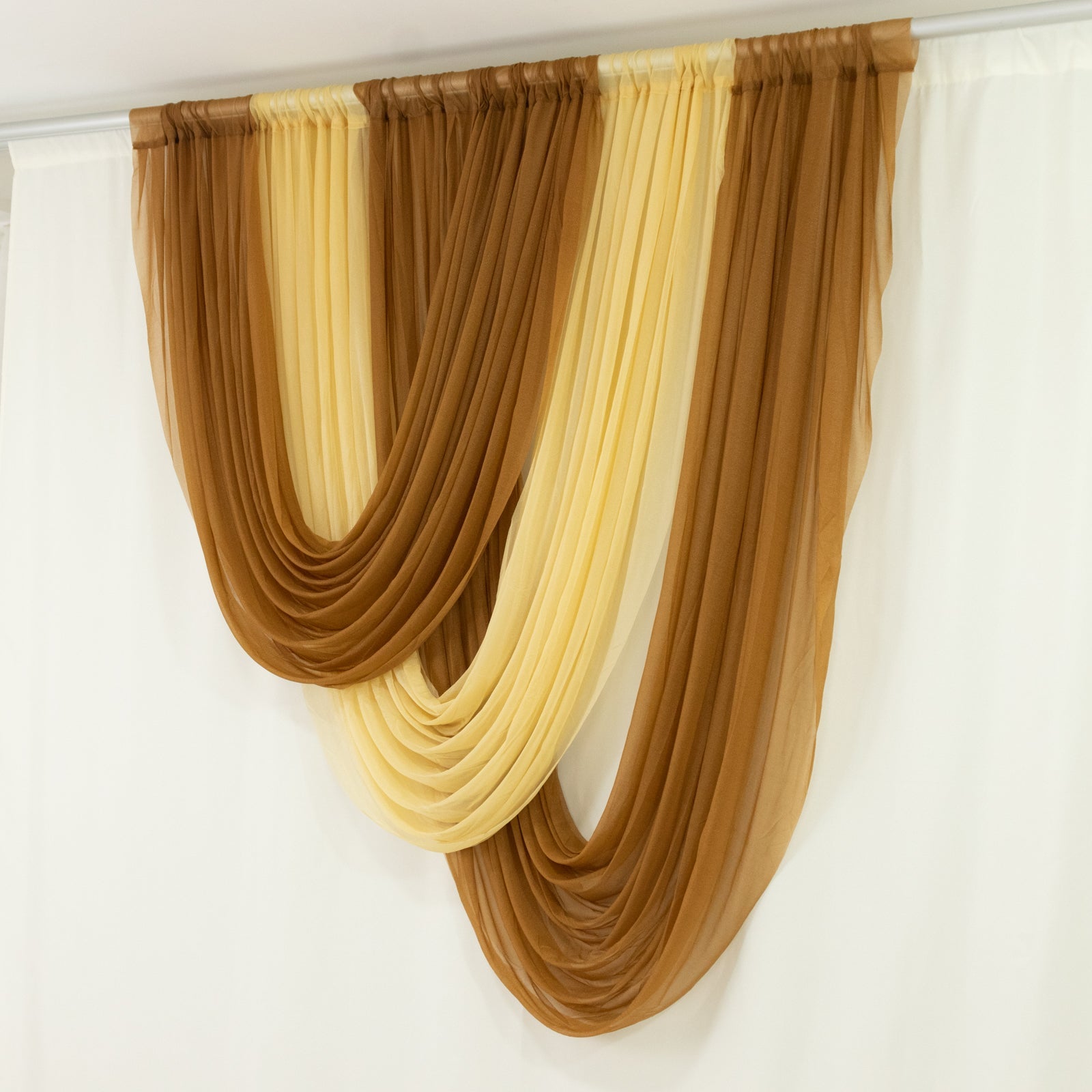 Gold Sheer Chiffon Valance Curtain 4ft x 6ft –  Wedding Arch Drape with Rod Pocket, Voile Backdrop Panel