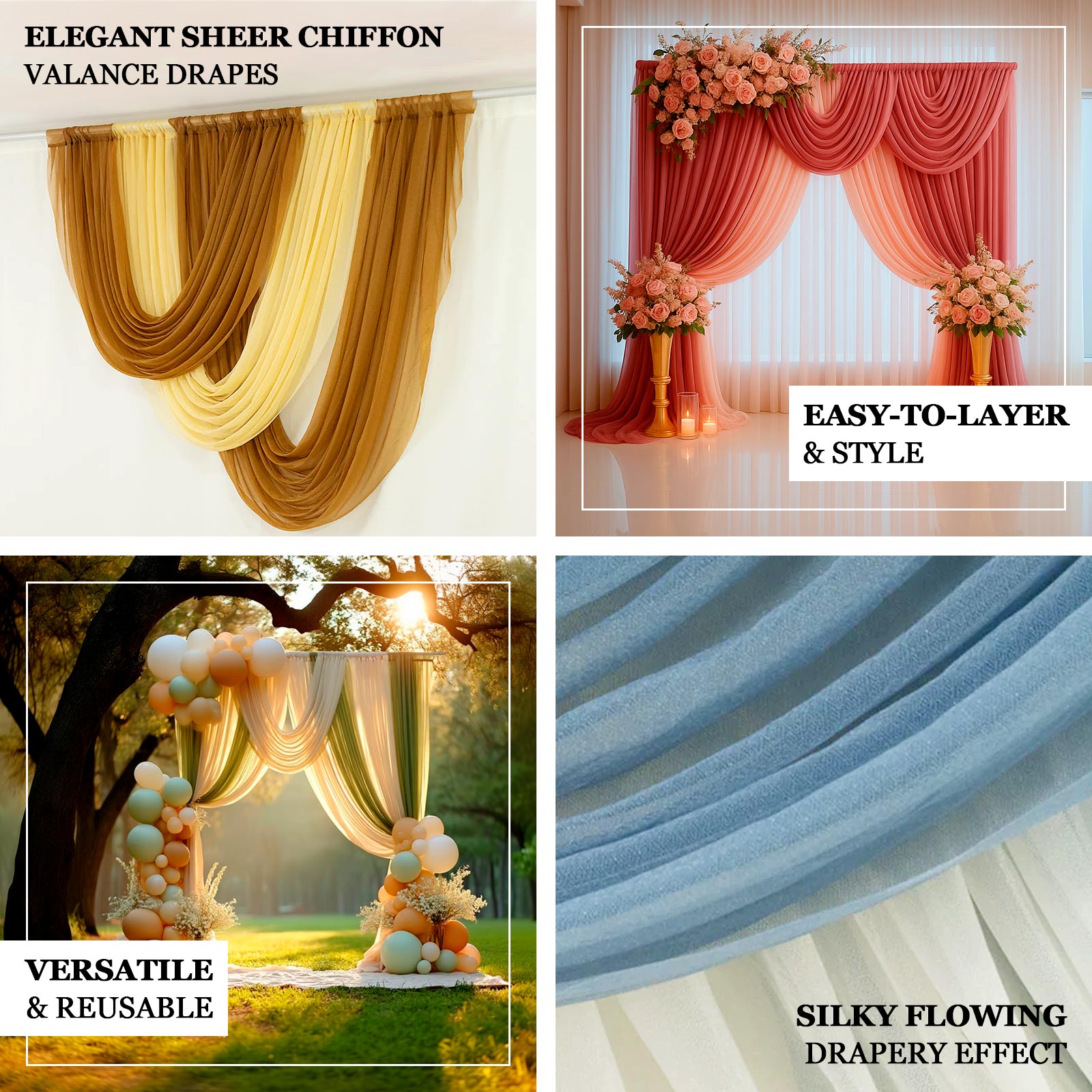 Dusty Blue Sheer Chiffon Valance Curtain 4ft x 5ft –  Wedding Arch Drape with Rod Pocket, Voile Backdrop Panel