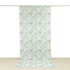 French Toile Polyester Backdrop Curtain – Dusty Sage Green Floral 5ft x 12ft Rod Pocket Drape Panel