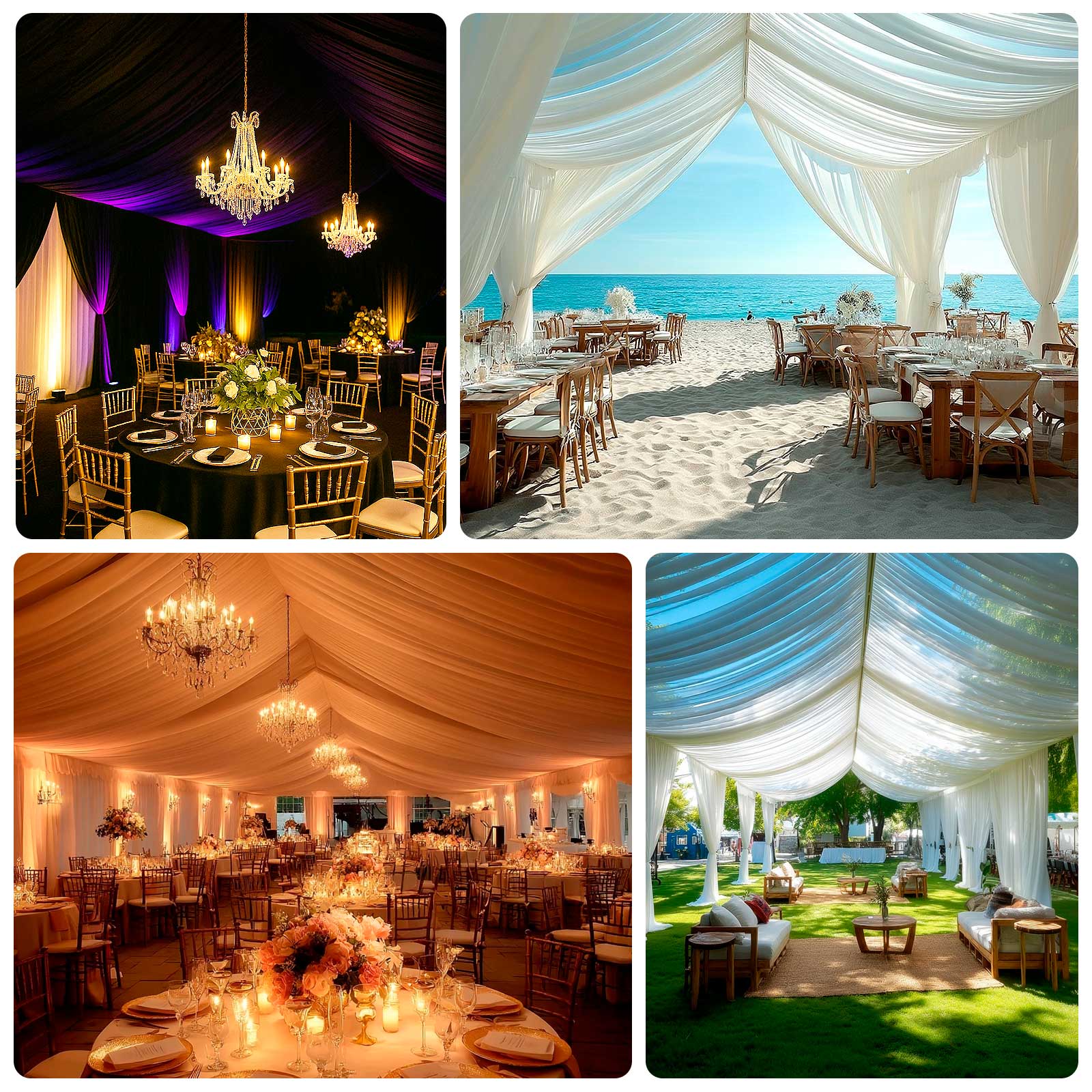 Ivory Stretch Spandex Tent Ceiling Drape – 25ft x 36ft 100GSM Wrinkle-Free Fabric Ceiling Liner with Pole Pockets, Standard