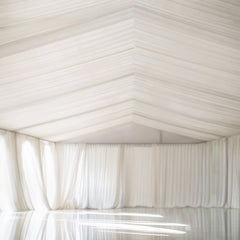Ivory Stretch Spandex Tent Ceiling Drape – 25ft x 36ft 180GSM Wrinkle-Free Fabric Ceiling Liner with Pole Pockets, Premium