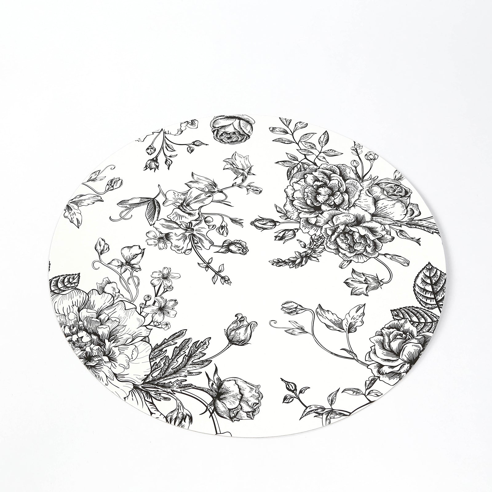 10-Pack Disposable Table Placemats in French Toile Print 13" in Matte White/Black - Chic Floral Cardboard Placemats for Stylish Table Setting