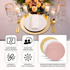 10-Pack Dining Plate Chargers Decorative Acrylic Mirror Gold Round - Lightweight Event Display 13"