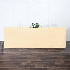 Fitted Polyester 96"x30" Rectangle Tablecloth Beige - Durable and Easy to Maintain Table Cover