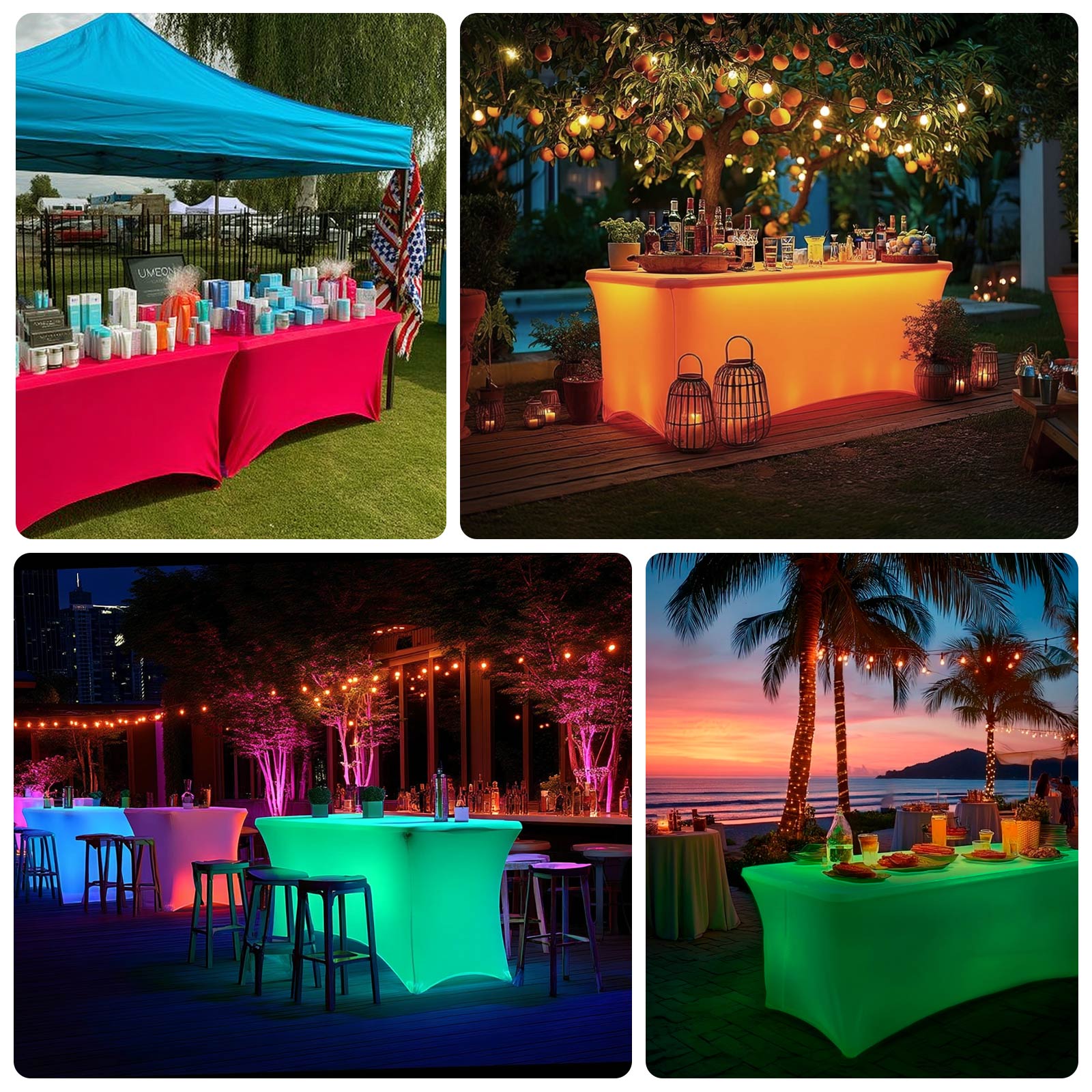 Glow Neon Orange Fitted Spandex Tablecloth – 6ft Rectangle, Wrinkle-Free Cover