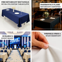 Fire Retardant Scuba Tablecloth – 60"x102" Rectangle Ivory, Wrinkle Free, Stain Resistant Polyester Cover