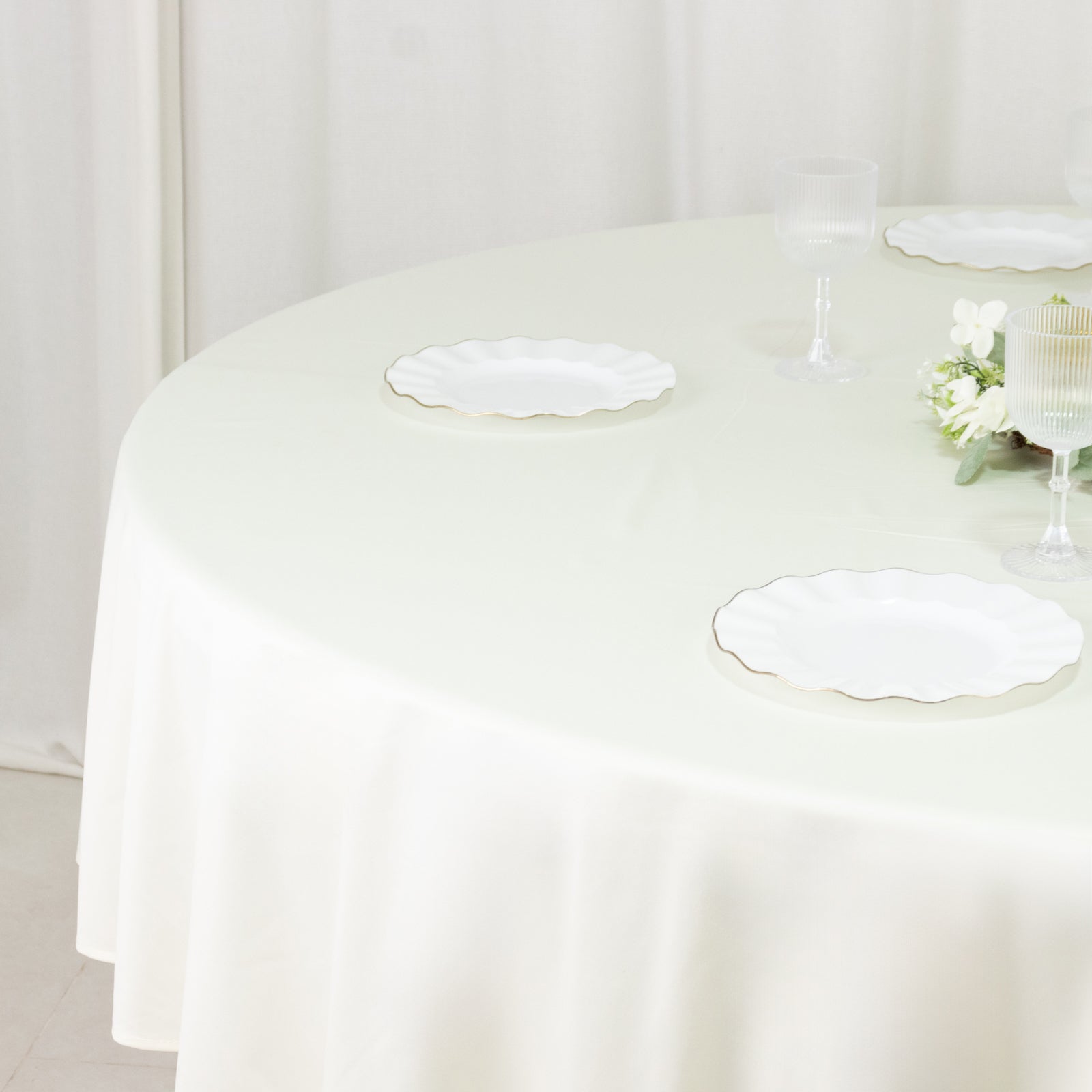 Fire Retardant Scuba Tablecloth – 90" Round Ivory, Wrinkle Free, Stain Resistant Polyester Cover