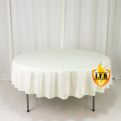 Fire Retardant Scuba Tablecloth – 90" Round Ivory, Wrinkle Free, Stain Resistant Polyester Cover