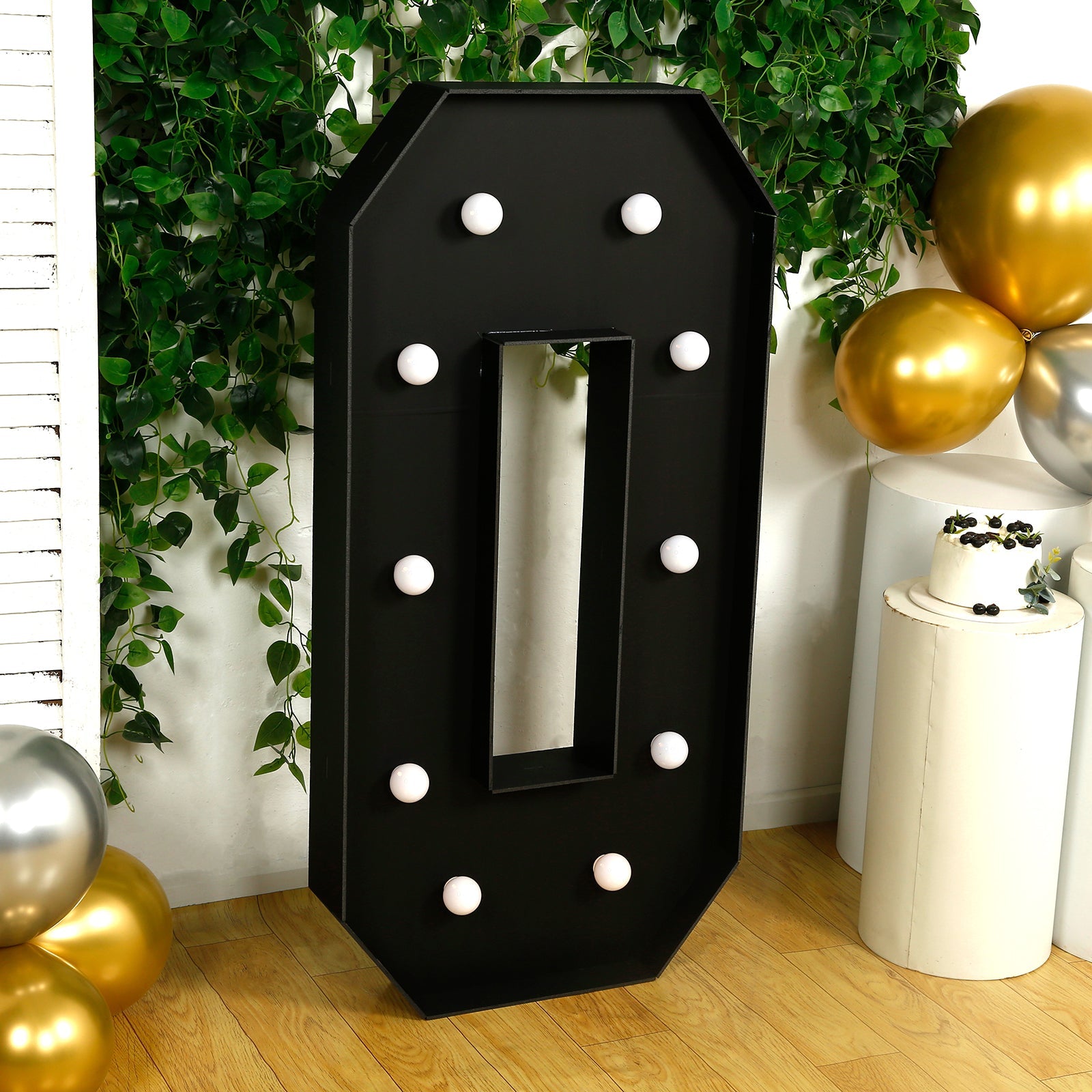 Giant LED Marquee Light Up Number "0", Black 4ft Pre-Cut Foam Board with 10 Warm White Battery Operated LEDs, Glue Gun and Sticks