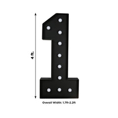 Giant LED Marquee Light Up Number "1", Black 4ft Pre-Cut Foam Board with 10 Warm White Battery Operated LEDs, Glue Gun and Sticks