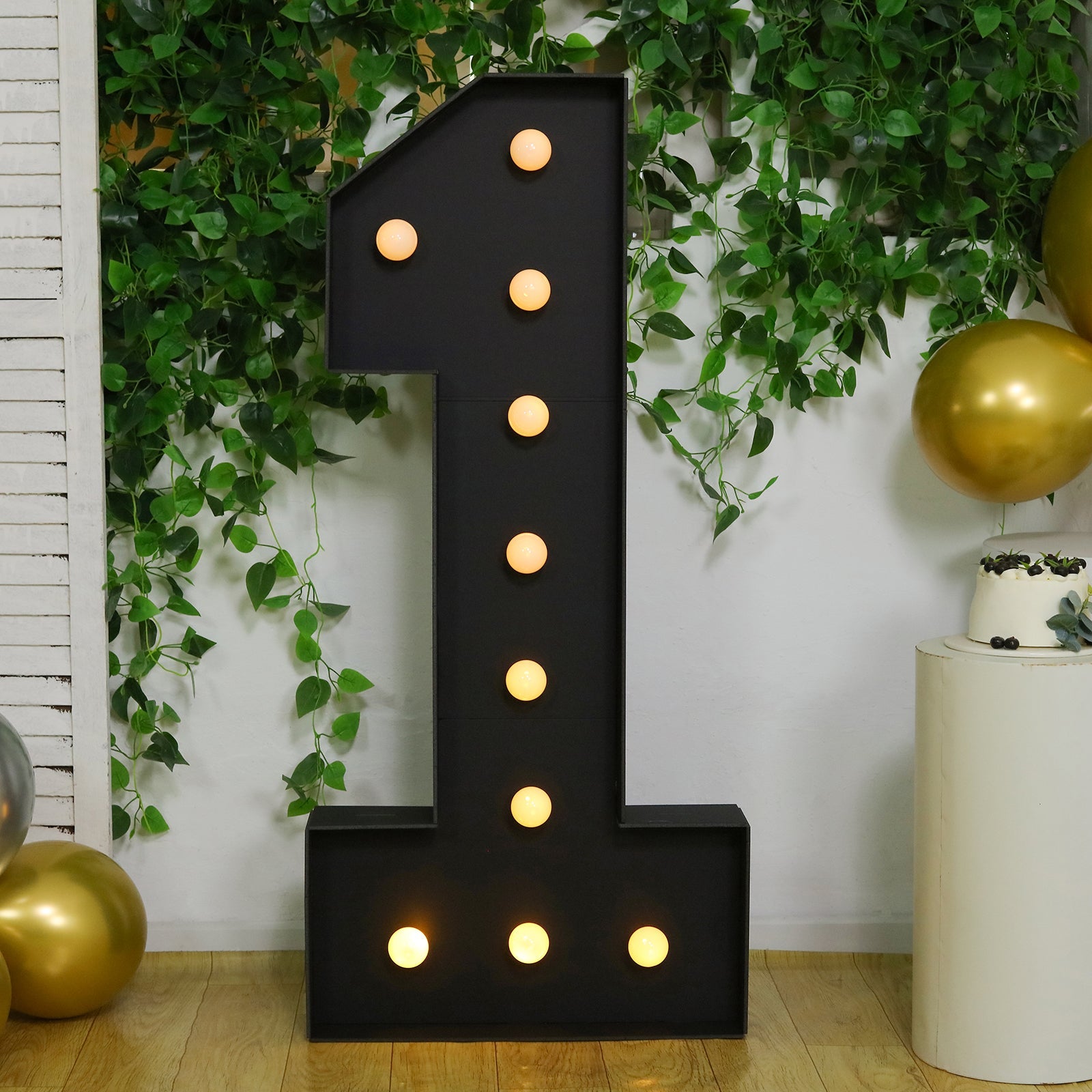 Giant LED Marquee Light Up Number "1", Black 4ft Pre-Cut Foam Board with 10 Warm White Battery Operated LEDs, Glue Gun and Sticks