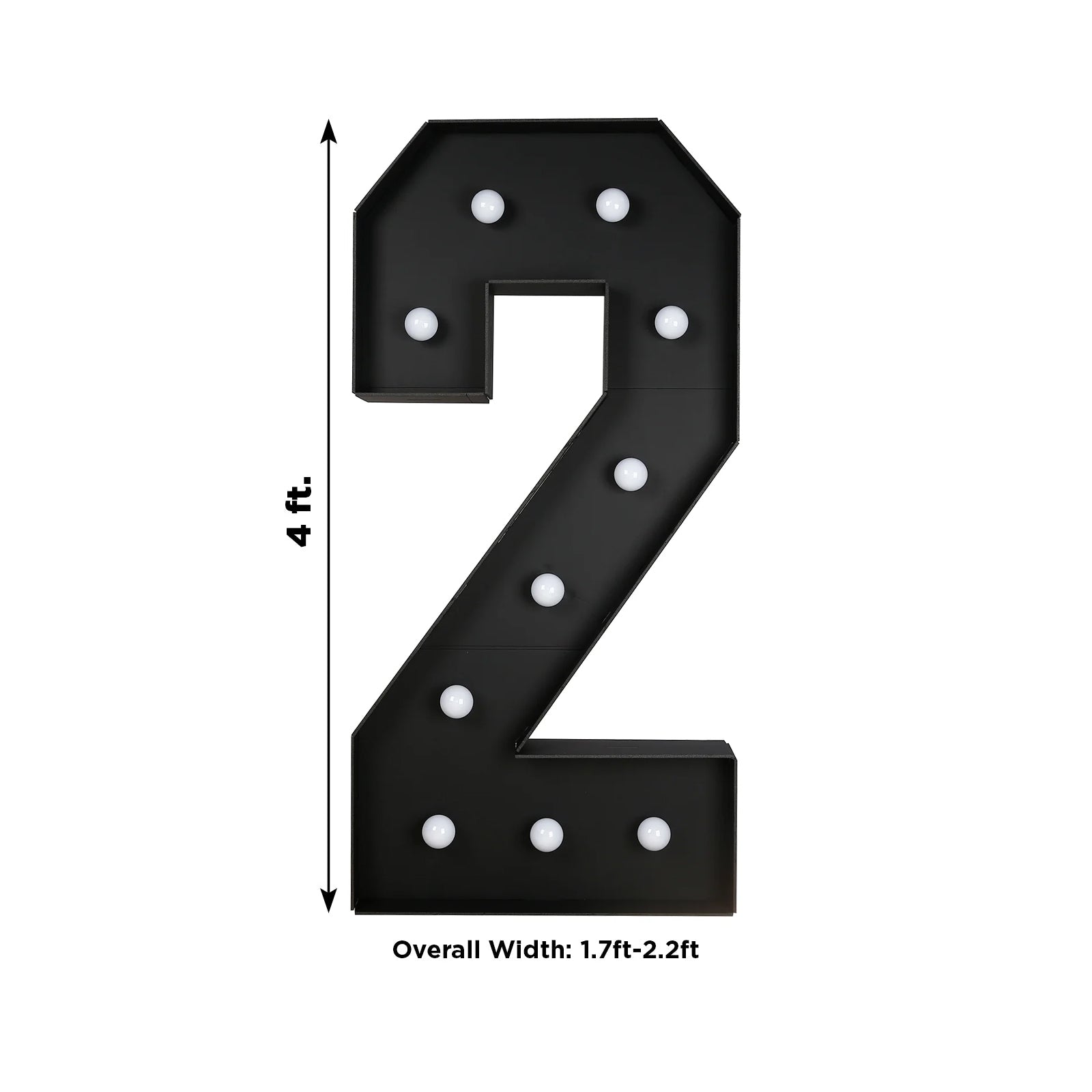 Giant LED Marquee Light Up Number "2", Black 4ft Pre-Cut Foam Board with 10 Warm White Battery Operated LEDs, Glue Gun and Sticks