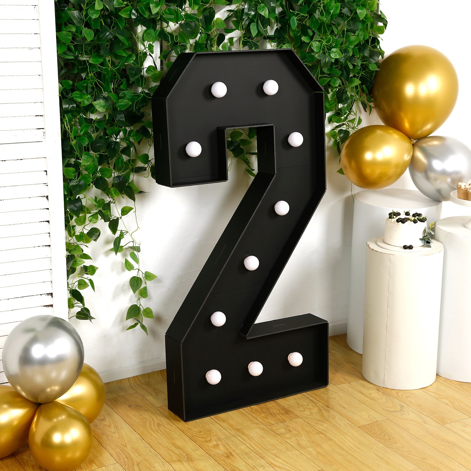 Giant LED Marquee Light Up Number "2", Black 4ft Pre-Cut Foam Board with 10 Warm White Battery Operated LEDs, Glue Gun and Sticks