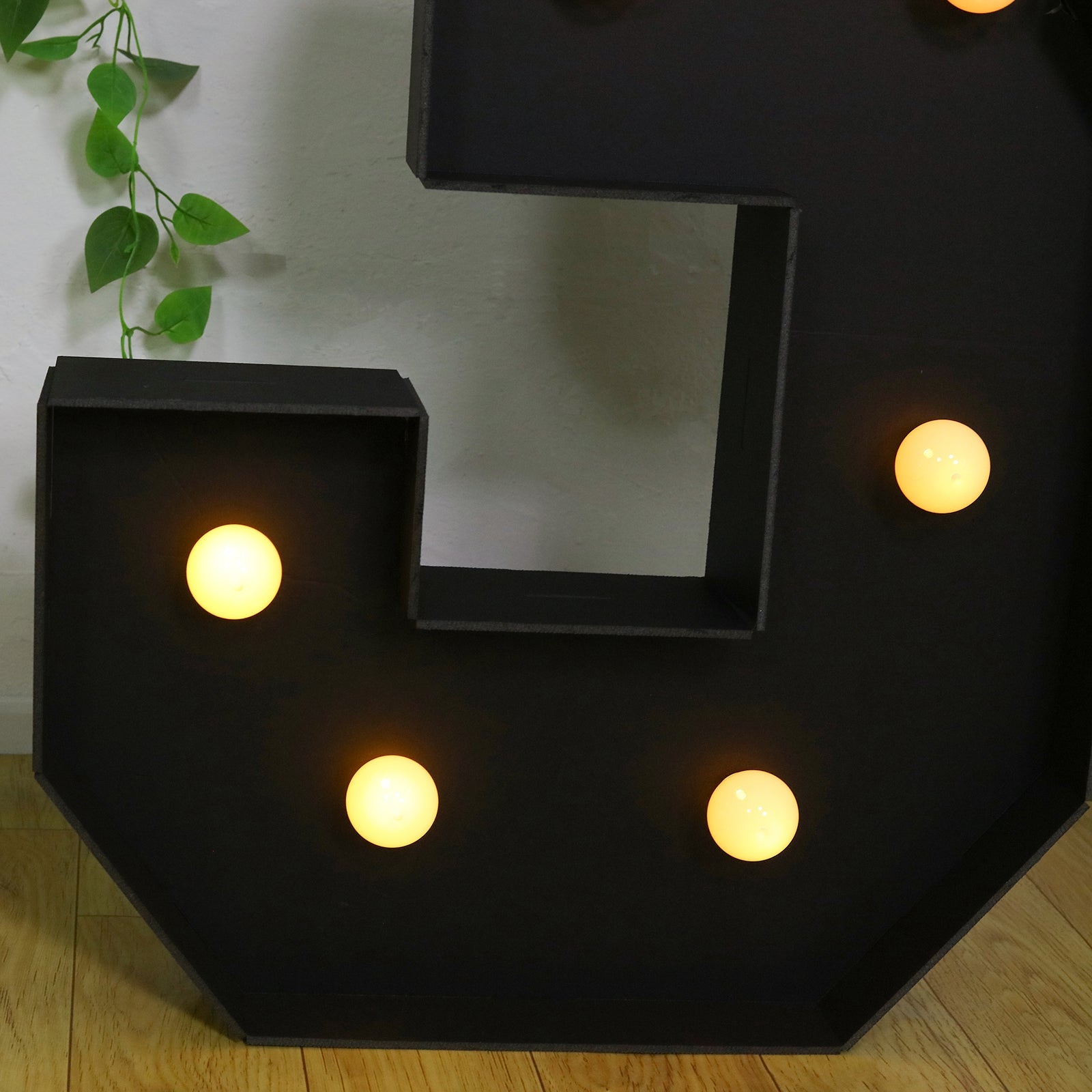 Giant LED Marquee Light Up Number "3", Black 4ft Pre-Cut Foam Board with 10 Warm White Battery Operated LEDs, Glue Gun and Sticks
