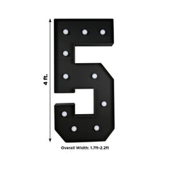 Giant LED Marquee Light Up Number "5", Black 4ft Pre-Cut Foam Board with 10 Warm White Battery Operated LEDs, Glue Gun and Sticks