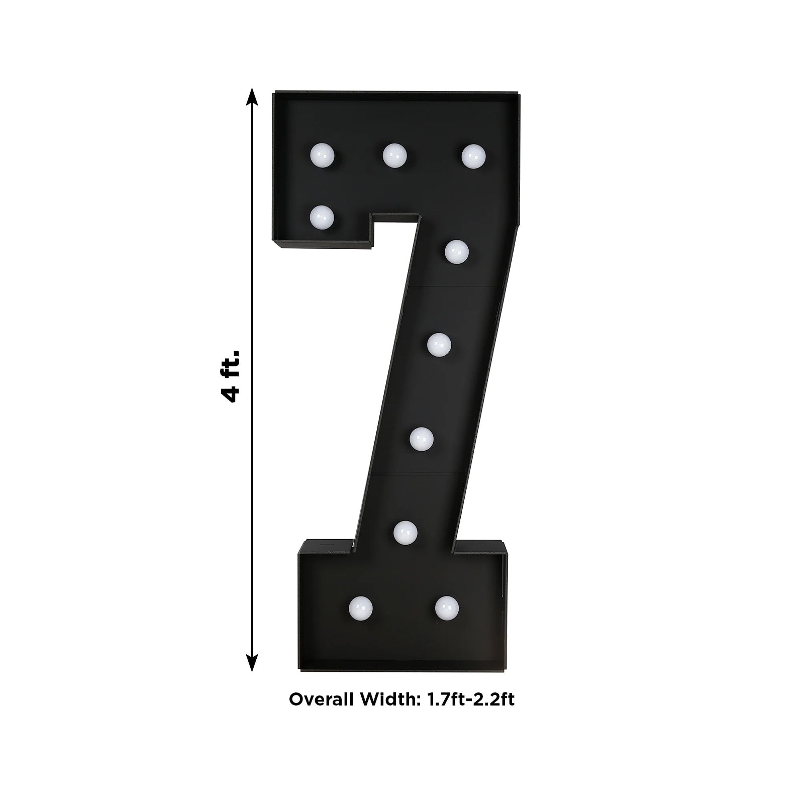 Giant LED Marquee Light Up Number "7", Black 4ft Pre-Cut Foam Board with 10 Warm White Battery Operated LEDs, Glue Gun and Sticks
