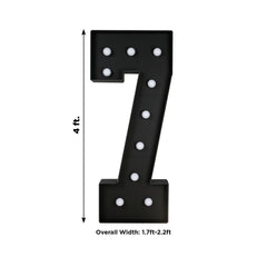 Giant LED Marquee Light Up Number "7", Black 4ft Pre-Cut Foam Board with 10 Warm White Battery Operated LEDs, Glue Gun and Sticks