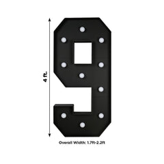 Giant LED Marquee Light Up Number "9", Black 4ft Pre-Cut Foam Board with 10 Warm White Battery Operated LEDs, Glue Gun and Sticks