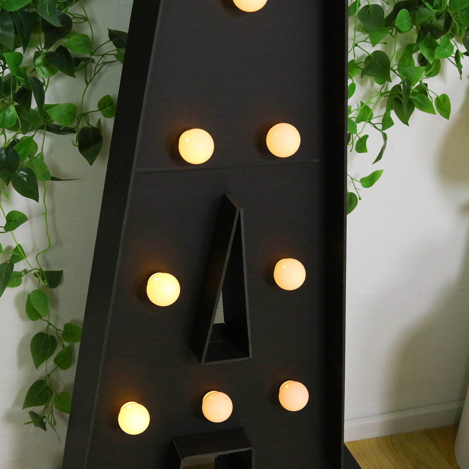Giant LED Marquee Light Up Letter "A", Black 4ft Pre-Cut Foam Board with 10 Warm White Battery Operated LEDs, Glue Gun and Sticks