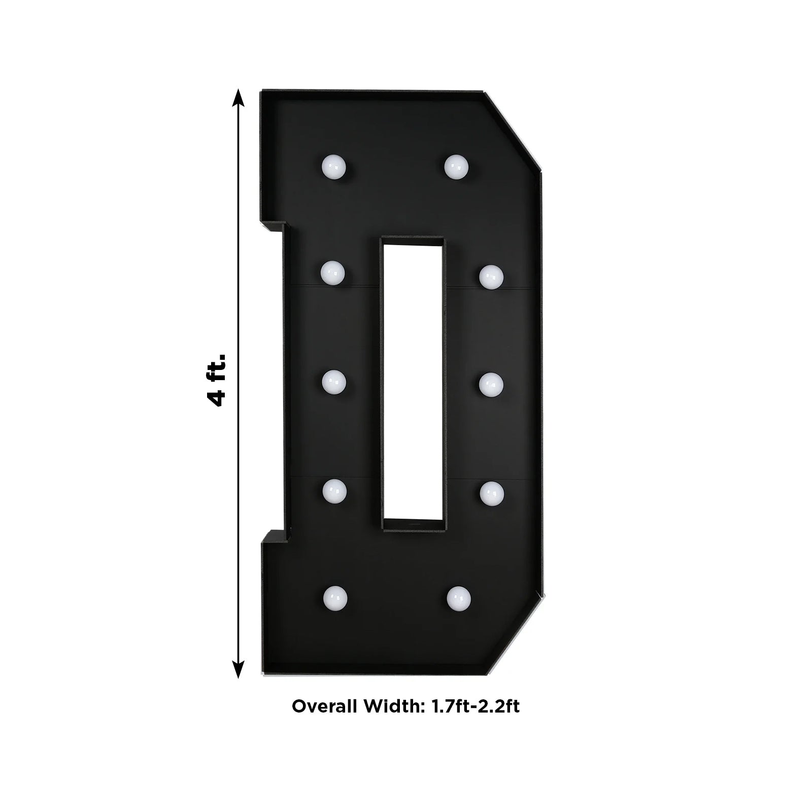 Giant LED Marquee Light Up Letter "D", Black 4ft Pre-Cut Foam Board with 10 Warm White Battery Operated LEDs, Glue Gun and Sticks