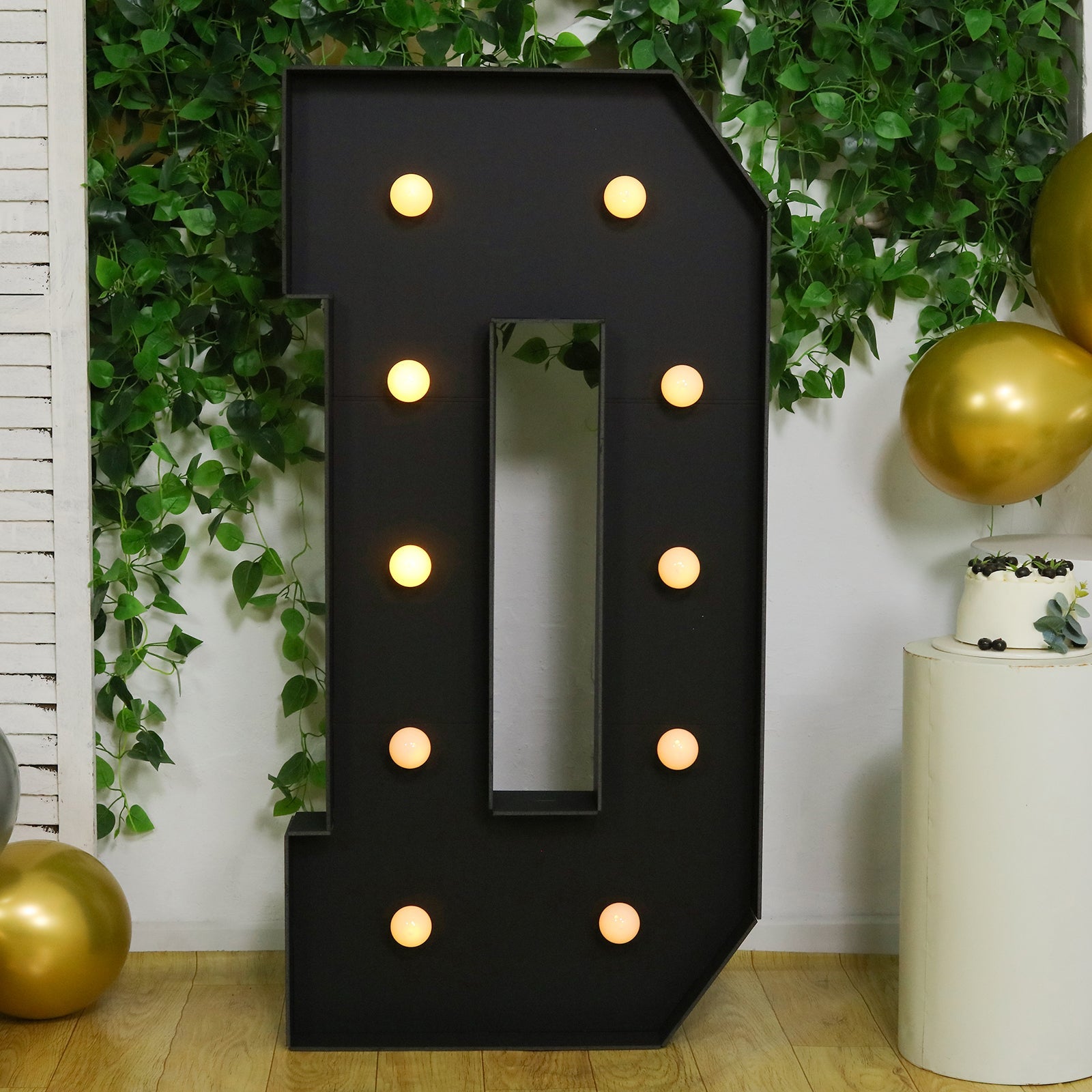 Giant LED Marquee Light Up Letter "D", Black 4ft Pre-Cut Foam Board with 10 Warm White Battery Operated LEDs, Glue Gun and Sticks
