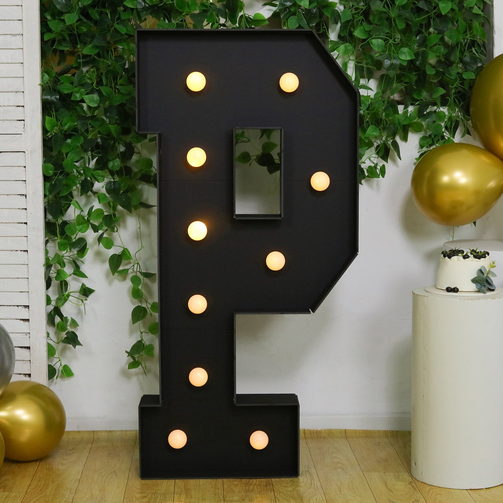 Giant LED Marquee Light Up Letter "P", Black 4ft Pre-Cut Foam Board with 10 Warm White Battery Operated LEDs, Glue Gun and Sticks