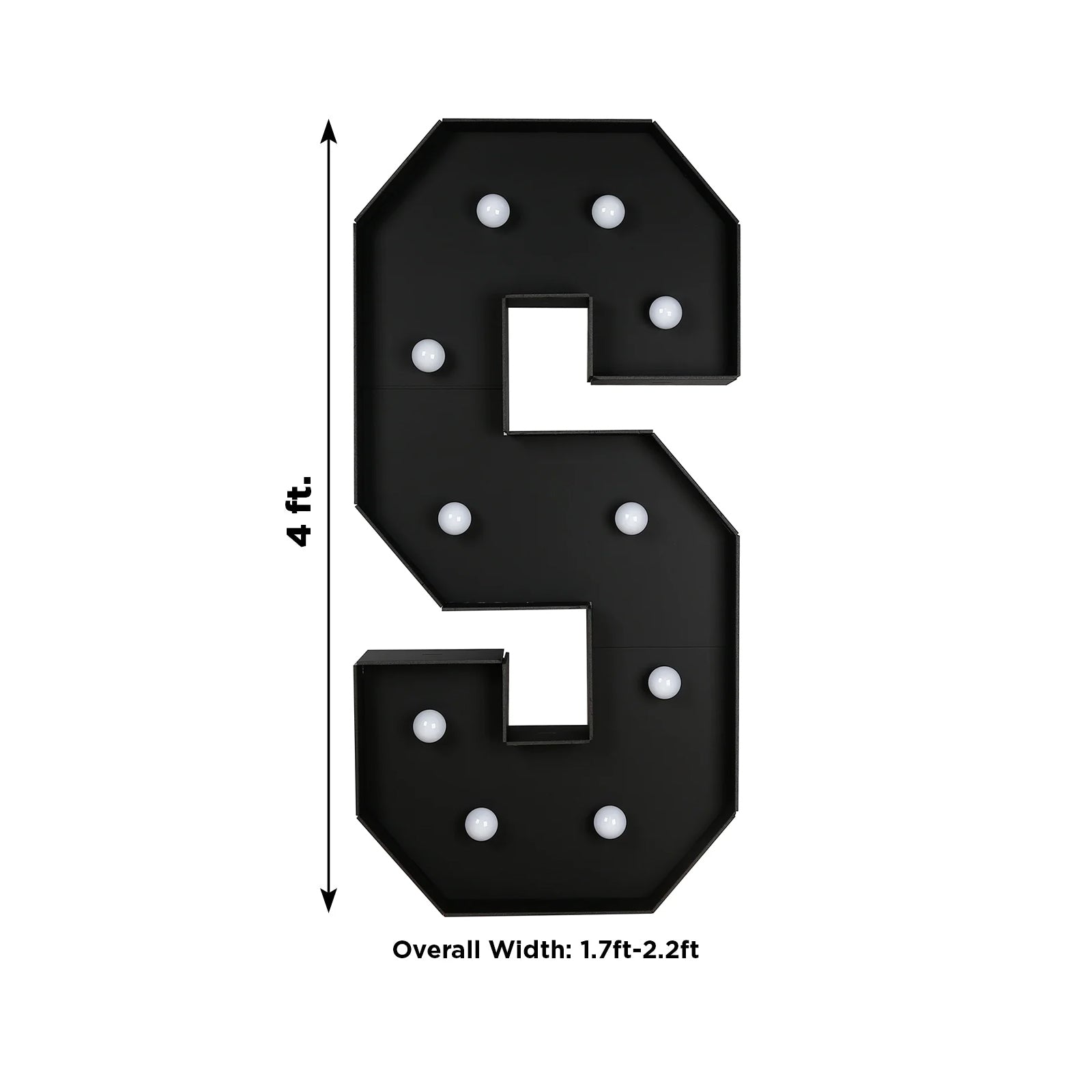 Giant LED Marquee Light Up Letter "S", Black 4ft Pre-Cut Foam Board with 10 Warm White Battery Operated LEDs, Glue Gun and Sticks