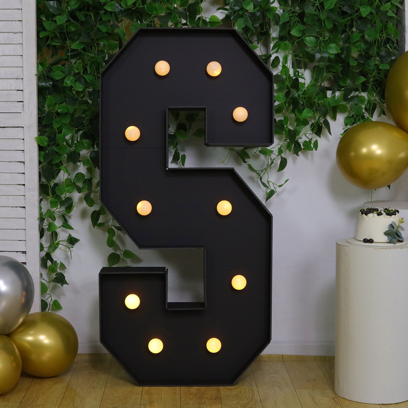 Giant LED Marquee Light Up Letter "S", Black 4ft Pre-Cut Foam Board with 10 Warm White Battery Operated LEDs, Glue Gun and Sticks