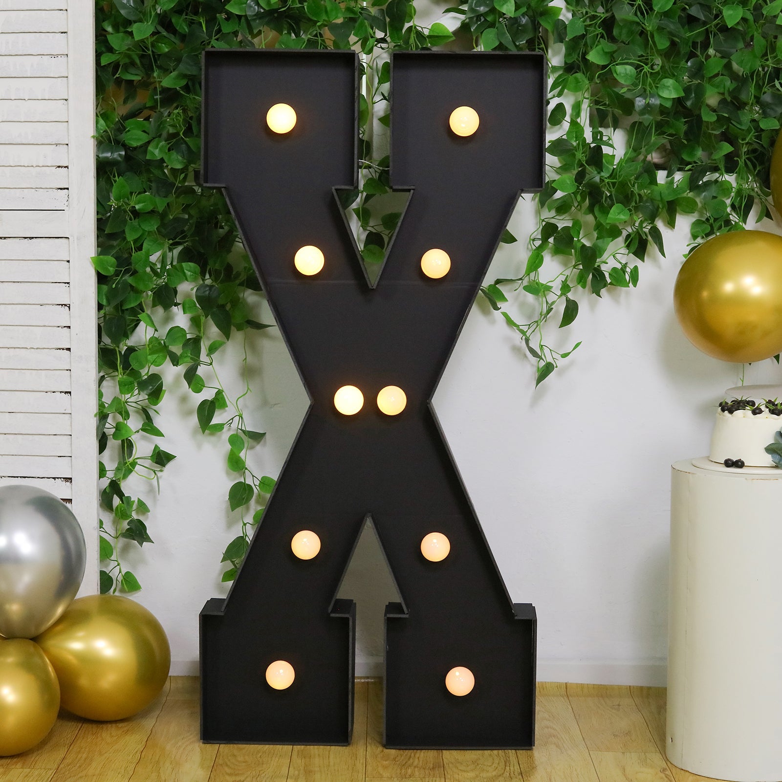 Giant LED Marquee Light Up Letter "X", Black 4ft Pre-Cut Foam Board with 10 Warm White Battery Operated LEDs, Glue Gun and Sticks