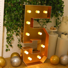 Giant LED Marquee Light Up Number "5", Gold 4ft Pre-Cut Foam Board with 10 Warm White Battery Operated LEDs, Glue Gun and Sticks