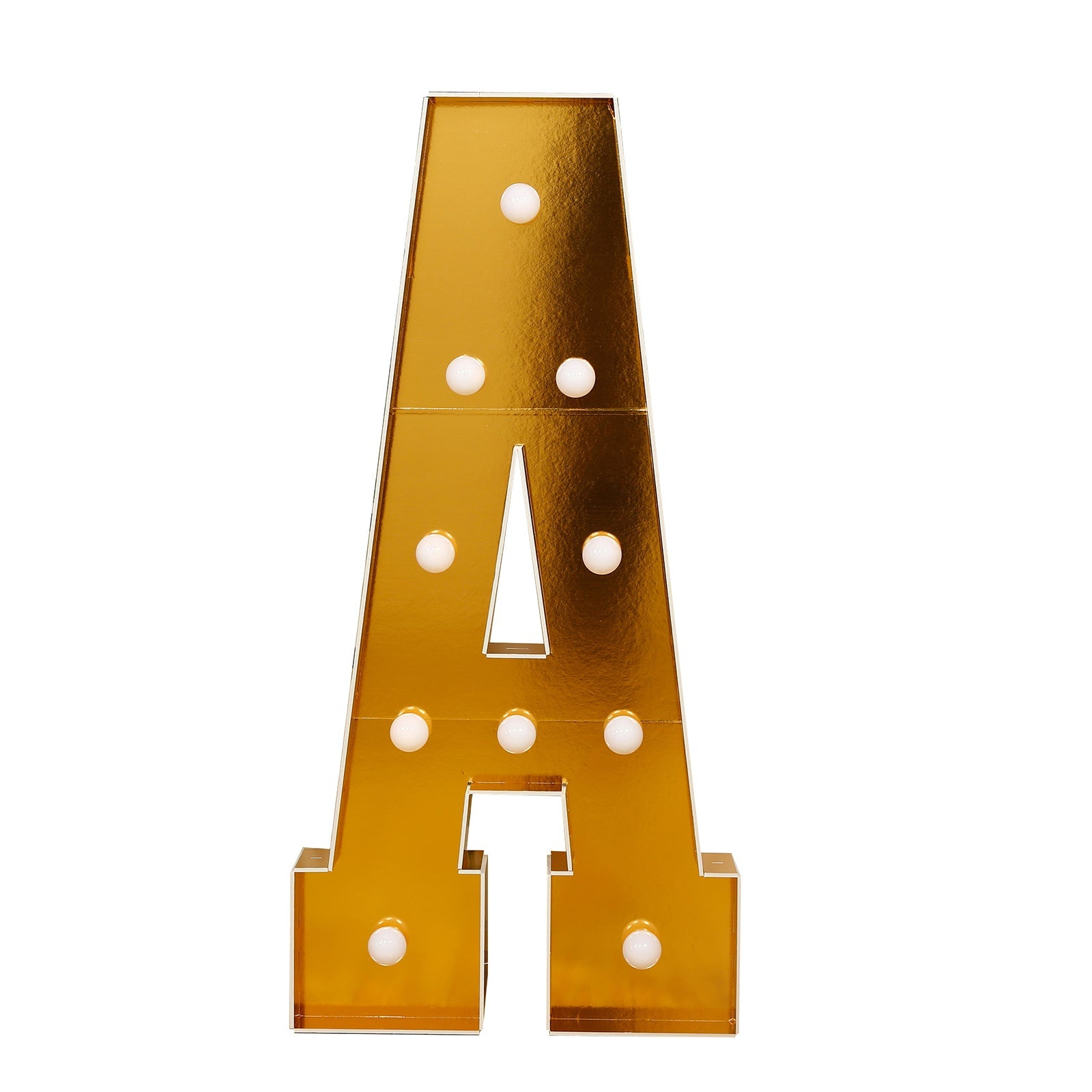 Giant LED Marquee Light Up Letter "A", Gold 4ft Pre-Cut Foam Board with 10 Warm White Battery Operated LEDs, Glue Gun and Sticks