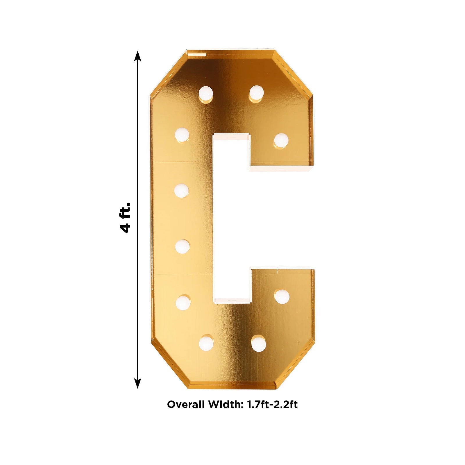 Giant LED Marquee Light Up Letter "C", Gold 4ft Pre-Cut Foam Board with 10 Warm White Battery Operated LEDs, Glue Gun and Sticks