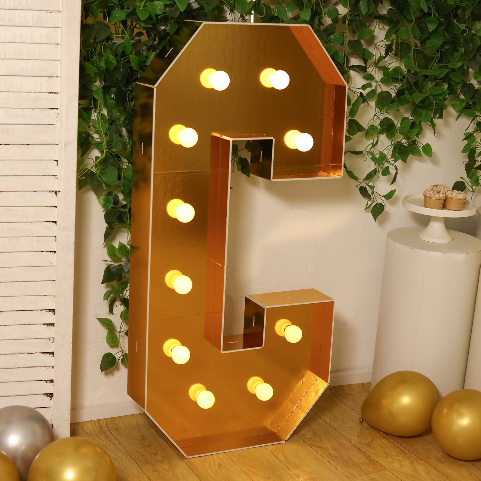 Giant LED Marquee Light Up Letter "C", Gold 4ft Pre-Cut Foam Board with 10 Warm White Battery Operated LEDs, Glue Gun and Sticks