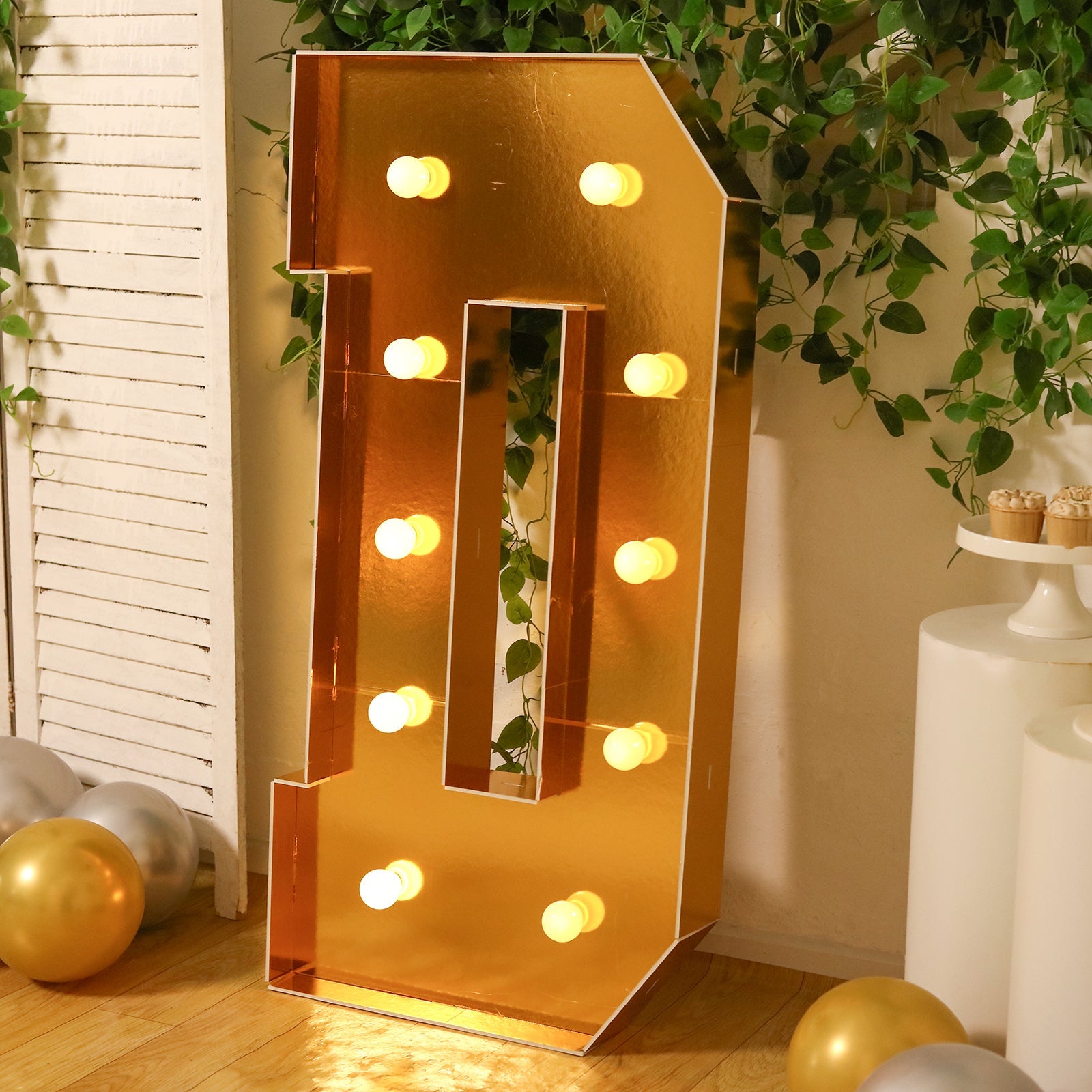 Giant LED Marquee Light Up Letter "D", Gold 4ft Pre-Cut Foam Board with 10 Warm White Battery Operated LEDs, Glue Gun and Sticks