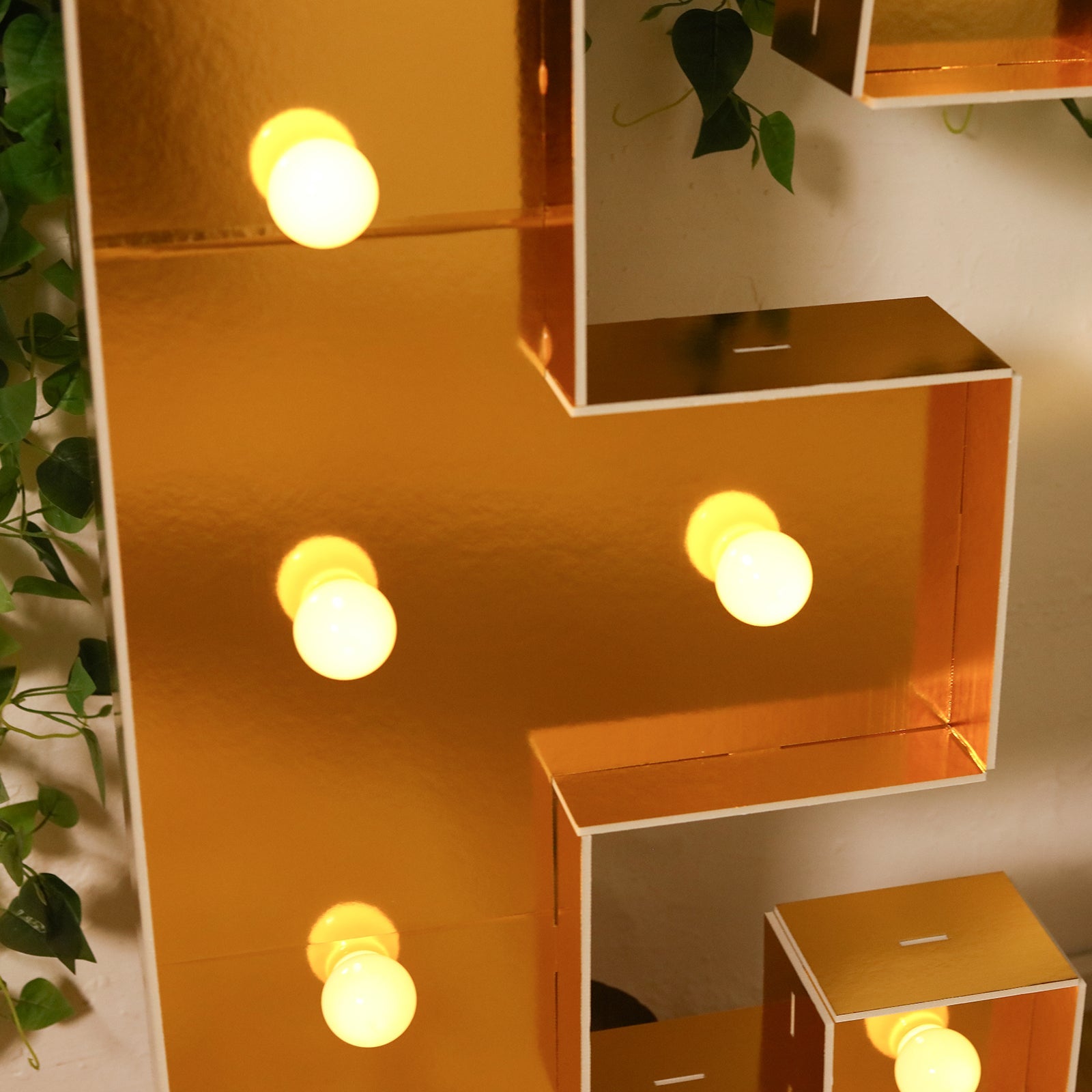 Giant LED Marquee Light Up Letter "E", Gold 4ft Pre-Cut Foam Board with 10 Warm White Battery Operated LEDs, Glue Gun and Sticks