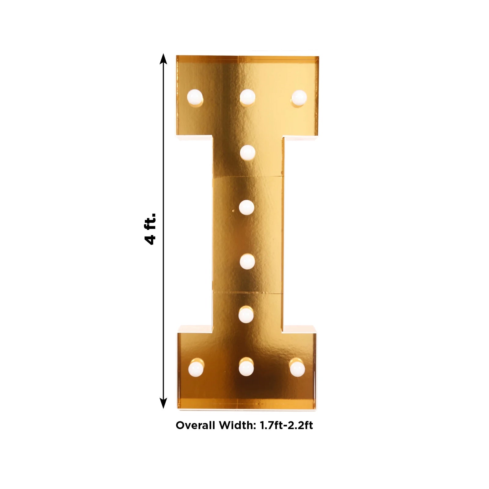 Giant LED Marquee Light Up Letter "I", Gold 4ft Pre-Cut Foam Board with 10 Warm White Battery Operated LEDs, Glue Gun and Sticks
