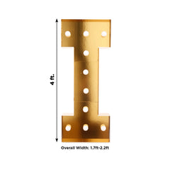 Giant LED Marquee Light Up Letter "I", Gold 4ft Pre-Cut Foam Board with 10 Warm White Battery Operated LEDs, Glue Gun and Sticks