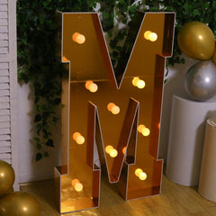 Giant LED Marquee Light Up Letter "M", Gold 4ft Pre-Cut Foam Board with 10 Warm White Battery Operated LEDs, Glue Gun and Sticks