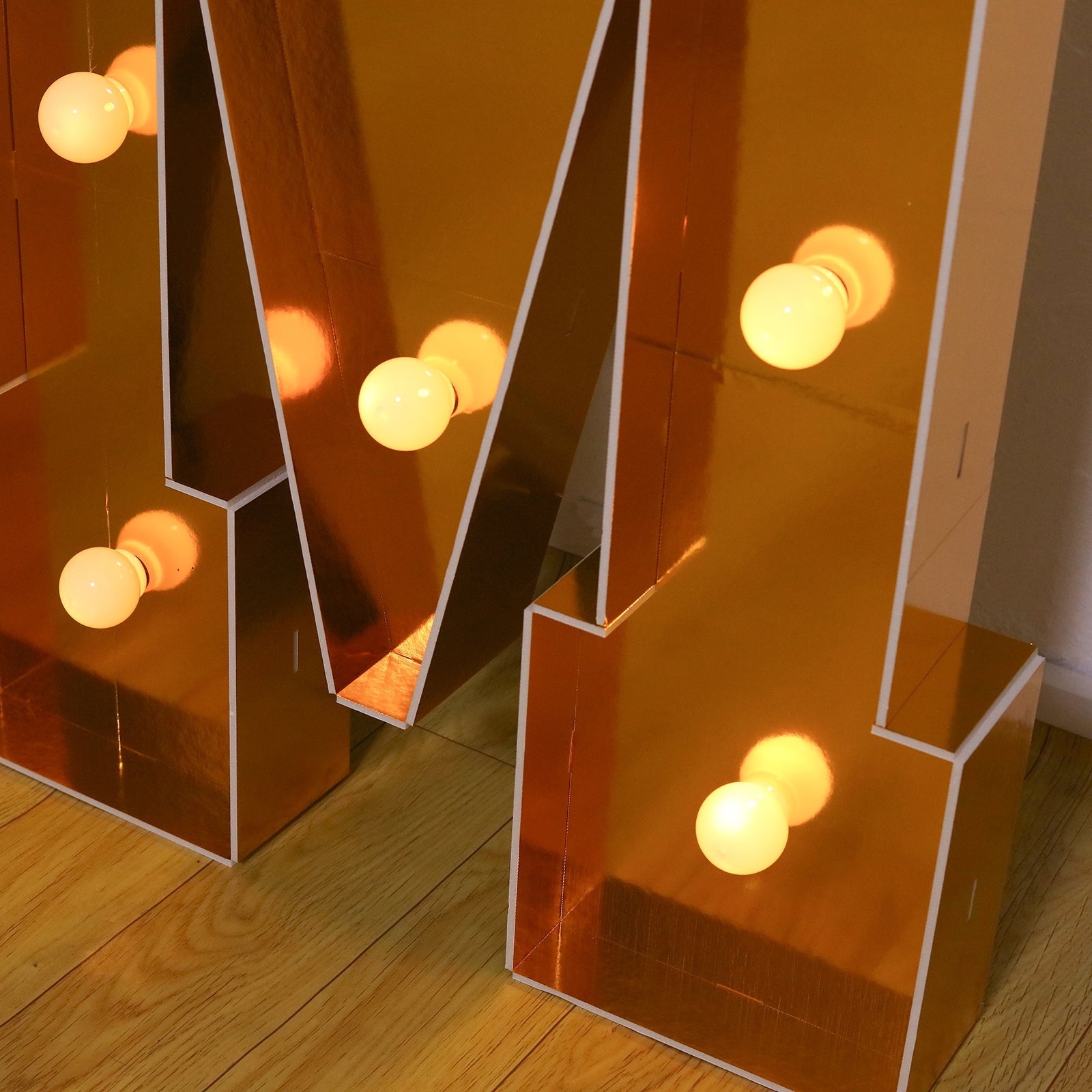 Giant LED Marquee Light Up Letter "M", Gold 4ft Pre-Cut Foam Board with 10 Warm White Battery Operated LEDs, Glue Gun and Sticks