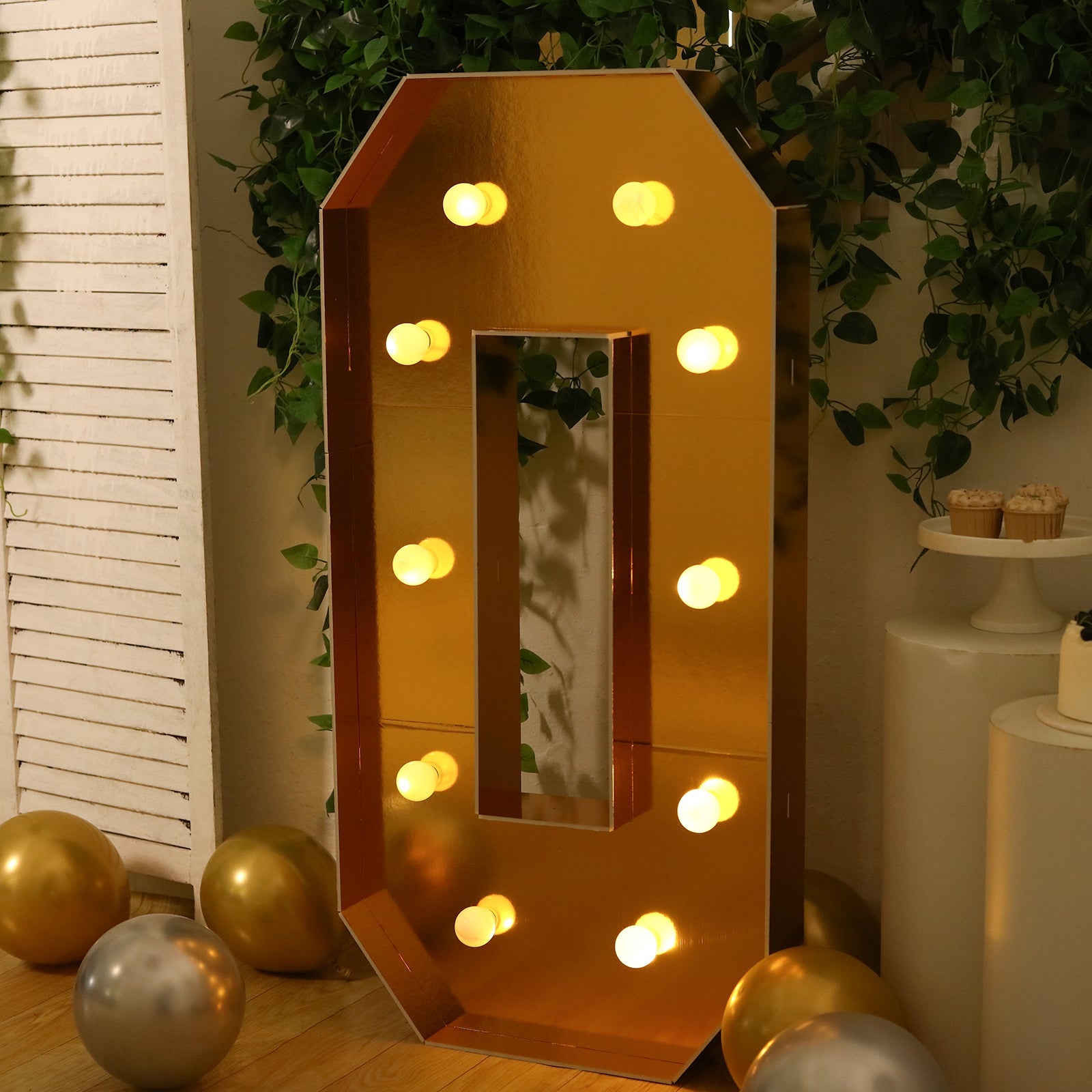 Giant LED Marquee Light Up Letter "O", Gold 4ft Pre-Cut Foam Board with 10 Warm White Battery Operated LEDs, Glue Gun and Sticks