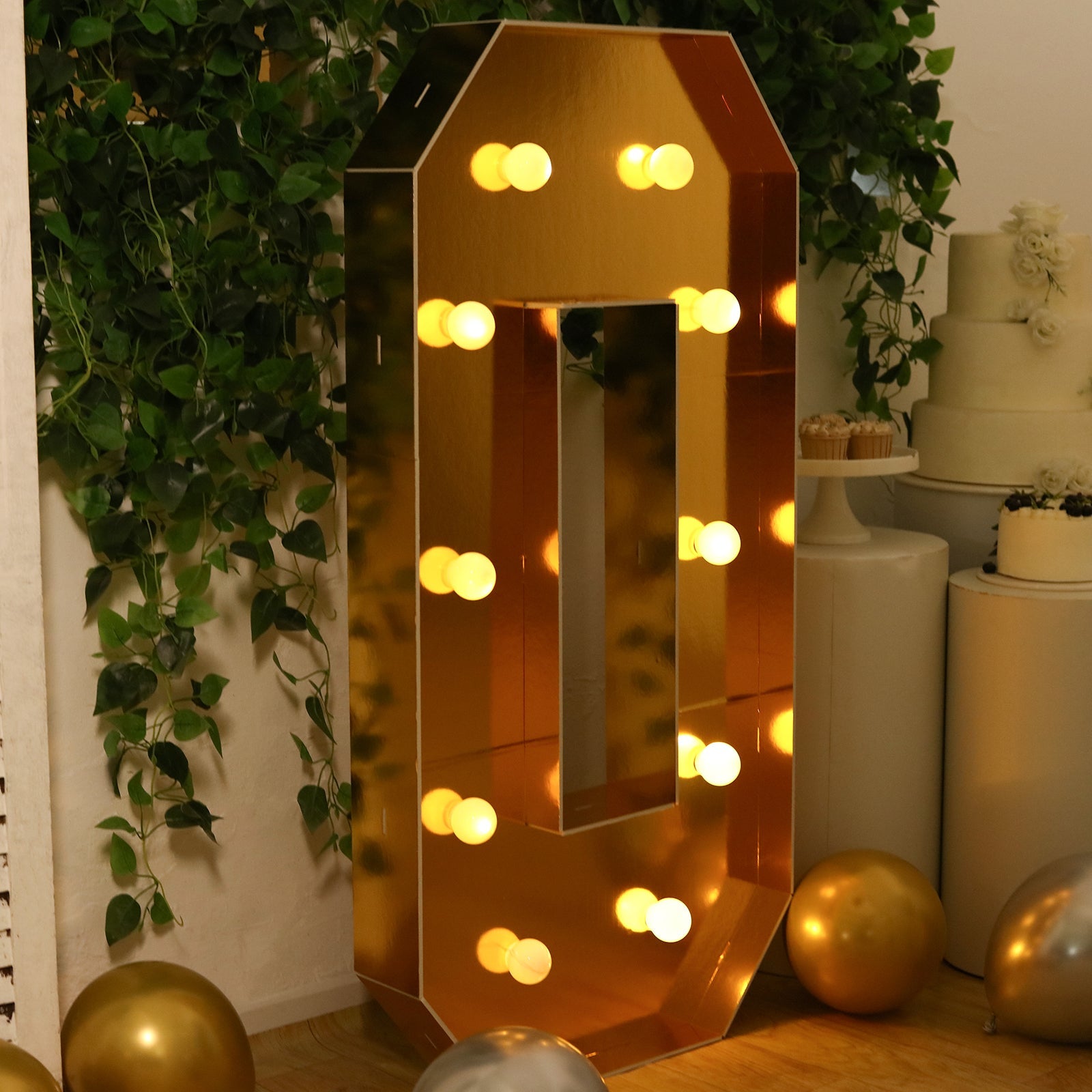 Giant LED Marquee Light Up Letter "O", Gold 4ft Pre-Cut Foam Board with 10 Warm White Battery Operated LEDs, Glue Gun and Sticks