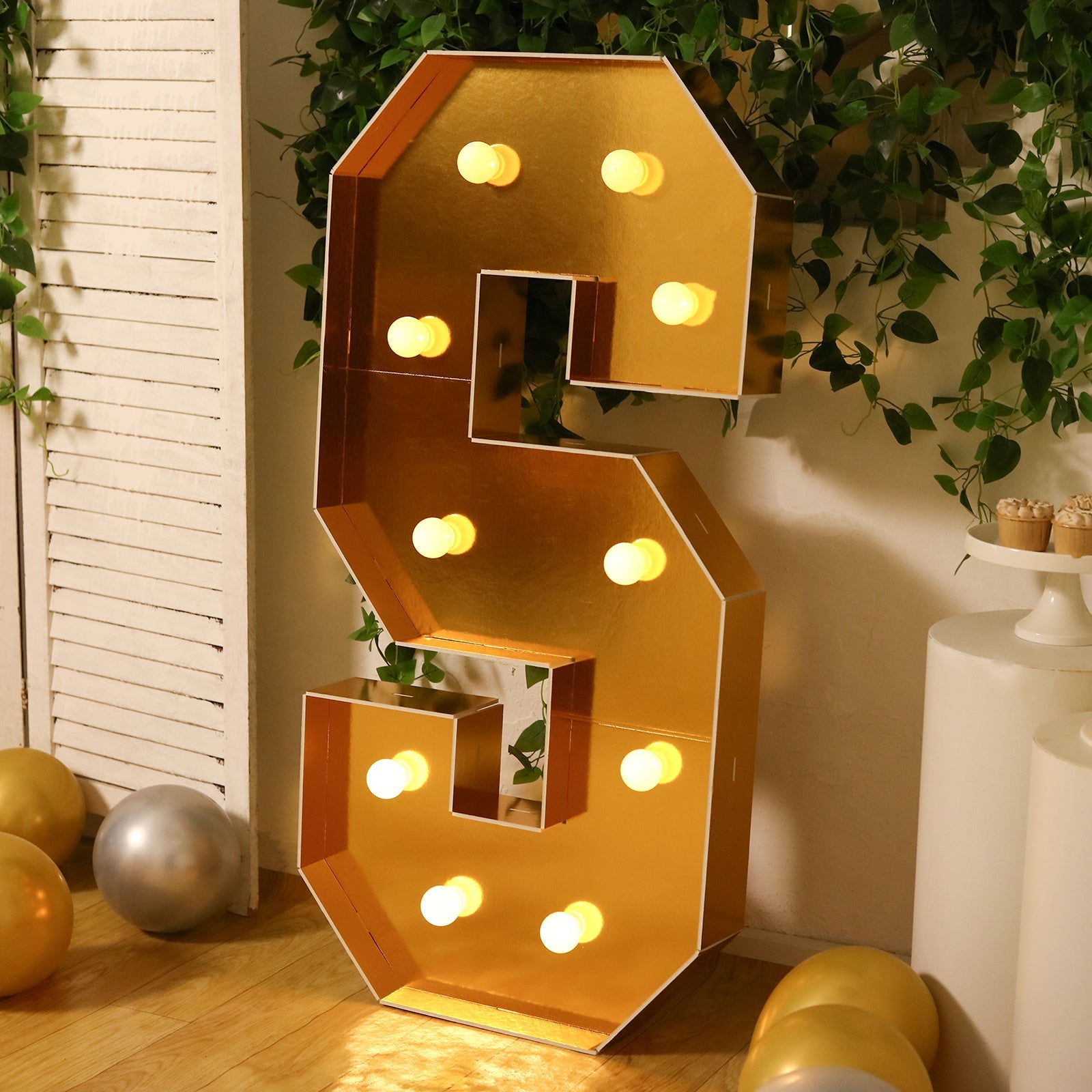 Giant LED Marquee Light Up Letter "S", Gold 4ft Pre-Cut Foam Board with 10 Warm White Battery Operated LEDs, Glue Gun and Sticks