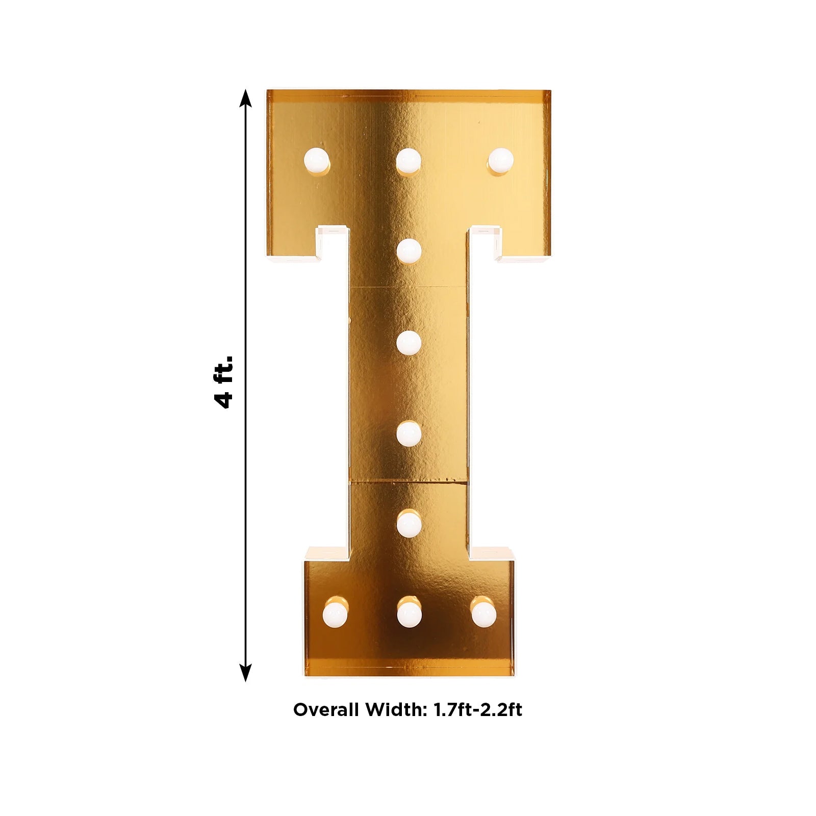 Giant LED Marquee Light Up Letter "T", Gold 4ft Pre-Cut Foam Board with 10 Warm White Battery Operated LEDs, Glue Gun and Sticks