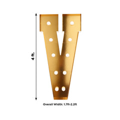 Giant LED Marquee Light Up Letter "V", Gold 4ft Pre-Cut Foam Board with 10 Warm White Battery Operated LEDs, Glue Gun and Sticks