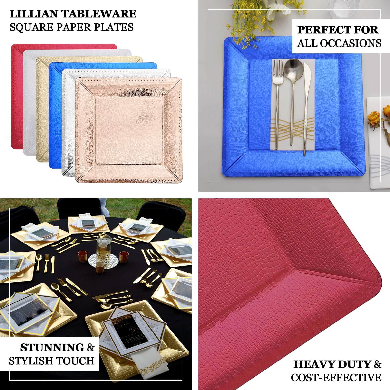 10-Pack Disposable Square Charger Plates in Royal Blue with Leather Like Texture - 1100GSM Durable Paper Chargers 13"