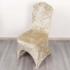 Crushed Velvet Spandex Banquet Chair Cover Fitted Slipcover Beige - Stretch 190GSM Slipcover with Foot Pockets