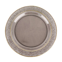 10-Pack Plastic 10" Round Dinner Plates in Opaque Black Hammered Design with Gold Rim - Disposable Party Plates for Chic Banquets & Special Occasions