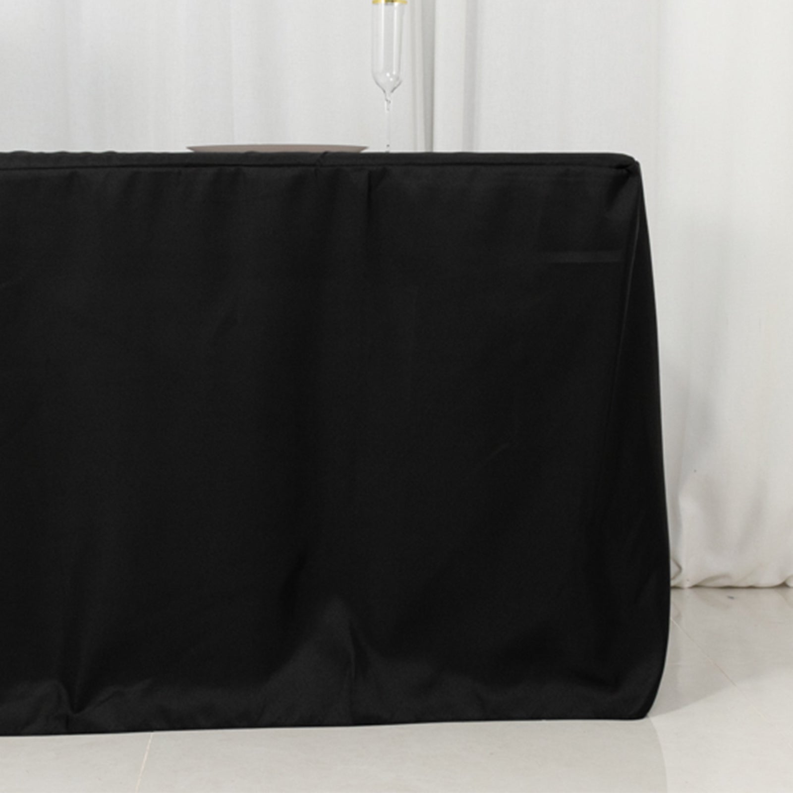 Fitted Polyester 96"x30" Rectangle Tablecloth Black with Open Back Design - Easy to Maintain and Wrinkle-Resistant Table Cover for Trade Shows & Displays