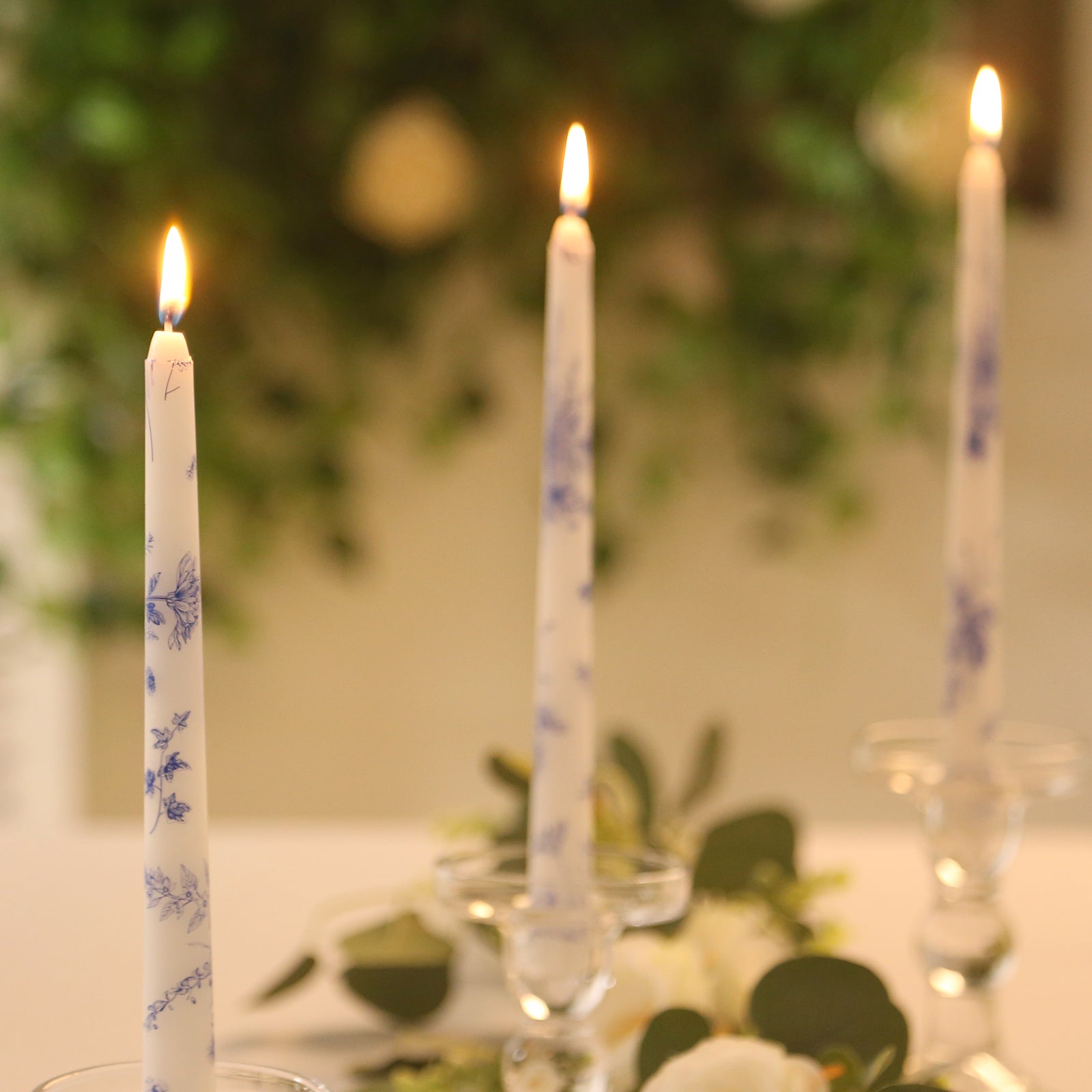12 Pack 10" French Toile Wax Taper Candles White and Blue Unscented Candles